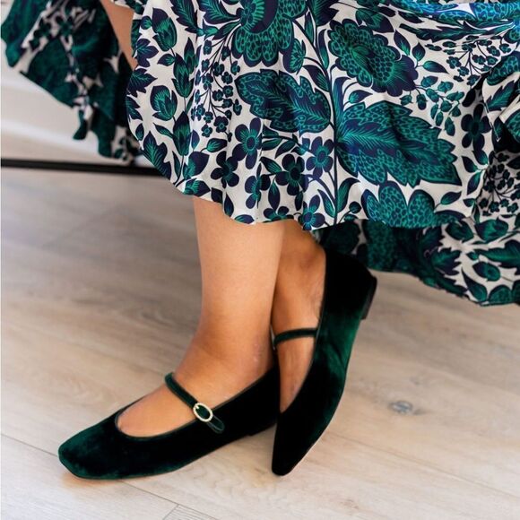 J Crew Anya Mary Jane Flats in Emerald Velvet NIB - Picture 3 of 9